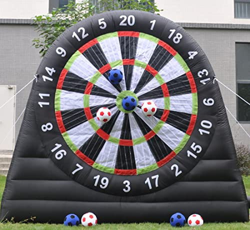 V-infla Aufblasbares Fußball-Dartboard mit Gebläse und 8 aufblasbaren Bällen für Outdoor-Sportspiele (3 m hoch, schwarz)