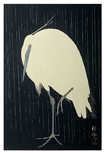 artboxONE Poster 60x40 cm Natur Reiher im Regen hochwertiger Design Kunstdruck - Bild Natur gemälde Japan