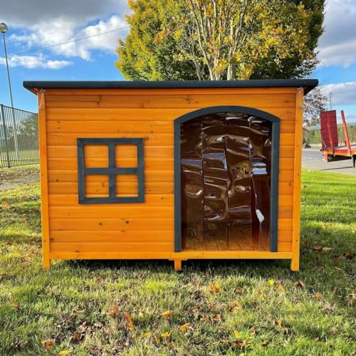 Animal Valley - Niche à Chien avec Isolation - Bois et Shingle - L 126 x l 80 x H 80 cm - Taille L - Beige et Gris - pour Grands Chiens