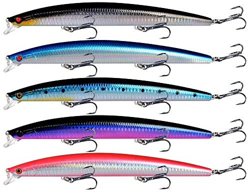 KERUNE Wobbler Set 5 Stück Kunstköder 18cm/24g Angelköder Minnow schwimmend Raubfischangeln wie Hecht, Zander, Barsch, Wels hecht köder
