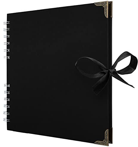 Bstorify Square Scrapbook Photo Albums 60 Pages (21 x 21 cm) Black Thick 250gsm Kraft Paper Scrap Book, Ribbon Closure - Ideal for Your Scrapbooking Albums, Art & Craft Projects (Black 21 x 21 Cm)