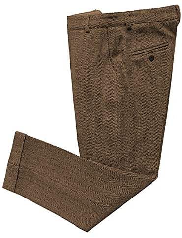 AeoTeokey Men's Suit Pant Herringbone Tweed Dress Vintage Trousers Casual Thick Wool Pleated Front (Brown, 36W x 32L)