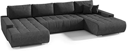 FEDVE Ecksofa mit Schlaffunktion Dunkelgrau - Dhaka – Praktisches Schlafsofa mit Bettkasten – Gemütlich Rückenkissen Sofa mit Bettfunktion – Sofa U Form zum Salon für Viele Jahr