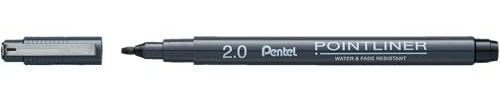 Pentel Pointliner Calligraphy S20P-C20A, Metallgefasste Kalligraphiespitze, Schwarz, Wasserfest und Lichtecht, 2.0 mm, Fineliner, 1 Stück