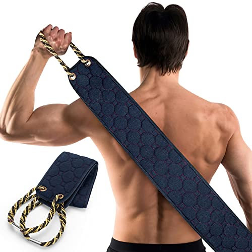 Brosse exfoliante pour le dos avec poignées, 98,5 cm, double face, gant de toilette exfoliant pour le corps, outil de bain pour une utilisation sous la douche, nettoyeur de dos pour nettoyer en