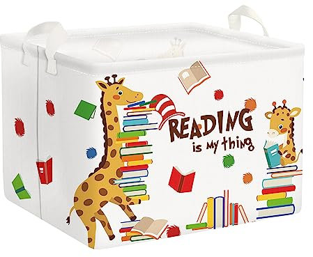 Clastyle Study Baby Laundry Hamper Collapsible Clothes Kids Storage Basket Waterproof Boy Girls Toy Box for Nursery Room, Giraffe Book, 40 * 30 * 30 cm