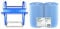 2 x blaue saugstarke Papierrolle mit Wandhalter inkl. Müllsackhalterung | 1000 Blatt, 37 x 36 cm, perforiert | Putzrollenhalter für Werkstatt, Industrie, Garage und Handwerksbetrieb