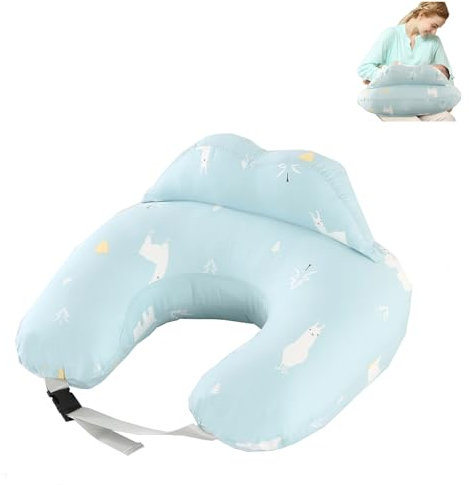 TOPCHANCES Stillkissen Stillkissenbezug Aus 100% Baumwolle,Stillkissen Klein Für Baby,Motherhood Stillkissen Atmungsaktives,Herausnehmbares Und Waschbares Stillkissen(weißer Bärgrün 65×55cm)