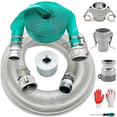 SAFBY Pumpen-Wasserschlauch-Entladung, 5,1 cm x 15,7 m Rückspülschlauch, 5,1 cm x 50,8 m Saugschlauch mit Aluminium-Camlock A C E D Armaturen, robuster dreilagiger Rückspül-Ablaufschlauch für Pool,