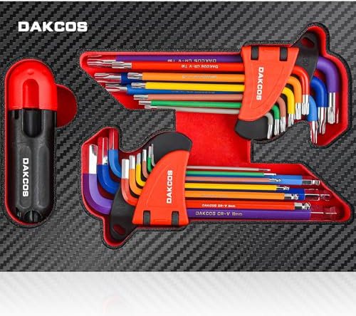 DAKCOS 18pc Juego de Llaves Allen y Llaves Torx hexagonales con un mango de torsión Cr-V