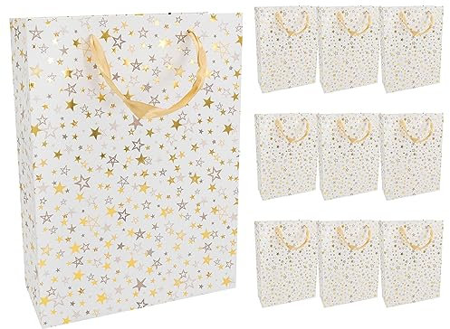 Idena 30355-10 - Geschenktüten Sterne, 10 Stück, 18 x 23 x 8 cm, Papiertüten, Geschenktaschen, Weihnachtstüten