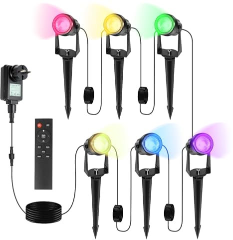 Cecaylie 6er Set RGB Gartenleuchte, IP65 Wasserdicht Gartenlampen, Bodenleuchten Aussen mit Erdspieß, 30M RGB Gartenleuchte Beleuchtung für außen, Terrasse, Rasen, Garten, Hof, Wege,Gehweg