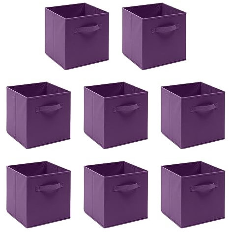 8 PCS Folding Collapsible Storage Cube Boxes for Kids Toy Clothes with Handle, Foldable Kids Canvas Unit Cube Organiser Basket Bin for Nursery Children Bedroom Wardrobe (Pack of 8, Purple)