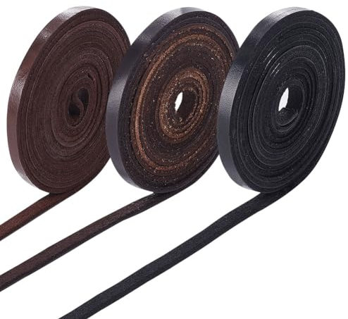 GORGECRAFT 6m*6mm*2mm Cordon Plat en Cuir Véritable Bandes de Cuir de Vache 3 Couleurs Cordon en Pleine Fleur pour Bijoux Collier Bracelet Fabrication Projets D'Artisanat Bricolage Ceinture