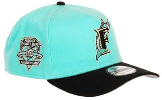 New Era Florida Marlins MLB 10th Anniversary Sidepatch Cooperstown Mint Black 9Forty A-Frame Snapback Cap - One-Size