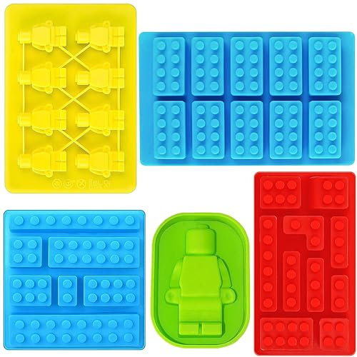 YXHZVON 5 Pièces Moule à Chocolat en Blocs de Construction, Moule en Silicone pour Robots, Moules à Bonbons à Gummy, pour Bonbons, Chocolats, Gelée, Outils de Décoration de Gâteaux