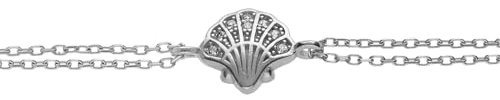 1001 Bijoux Bracelet argent rhodié double chaîne coquille Saint-jacques de compostelles oxydes blancs sertis 14+4cm + écrin (offert) + Certificat d'Authenticité Argent 925‰