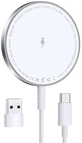 Mag-Safe Ladegerät für iPhone Ladestation: Magnet Wireless Charger Induktive Kabelloses Ladepad Kompatibel mit iPhone 16 15 14 13 12 und Air-Pods 3 2 Pro (Ohne Netzteil, 1 Stück)