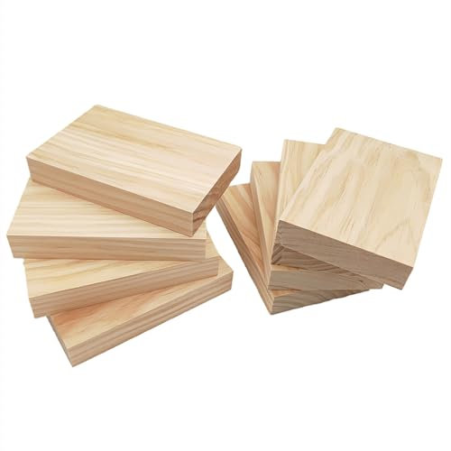 Unlackierte Holzblöcke, rechteckige Holzbretter zum Basteln, 15 x 10 x 2,5 cm, blanko, zum Schnitzen, Malen und Brennen, 8 Stück