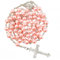 Kuesn 8mm Pearl Rosary Catholic Necklace Glass Beads Necklace with Crucifix Charms Long Rosary Beads Prayer Beads Catholic for Women Gifts (Pink)