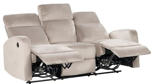 Beliani Elektrisch verstellbares 3-Sitzer Sofa Samt beige Taupe mit Relaxfunktion Verdal