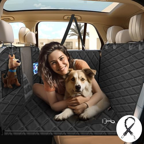 Vinstatin Auto Rückbank mit Harter Unterseite, Hundedecke Verbreitert, Autoschondecke Hund Wasserdicht Kratzfest rutschfest,Autositz Hund Rückbank mit Sicherheitsgurt