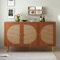 BENMWS Sideboard mit 3 Rattan verzierten Türen Kommode Highboard mit Metallgriffe, für Schlafzimmer & Wohnräume & Büro,Walnuss