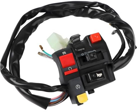 OPSLEA ATV Motorrad Lenker Schalter für Horn Taste Blinker Motor Start Kill Scheinwerfer Lichtschalter, 5-Wege, Schwarz, Folie, Scharnierhebel, IP67, Manuell