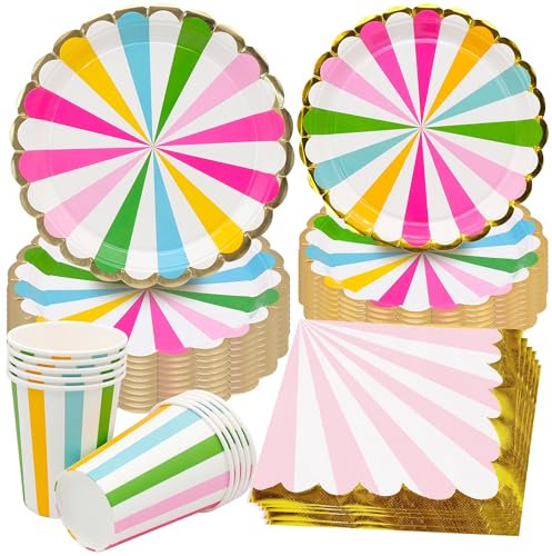 Fahibin 40 Piezas Vajilla de Fiesta Arcoíris,Vasos de Papel Arco Iris Servilletas Platos,Juego de Vajilla Desechable para Fiesta, Arco Iris Platos de Papel Vasos Servilletas