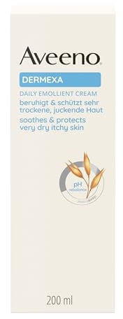 Aveeno Dermexa Feuchtigkeitsspendende Tägliche Emollientien Creme Körperlotion mit beruhigendem 3-fachem Haferkomplex für sehr trockene, juckende, empfindliche, zu Ekzemen neigende Haut, 200ml