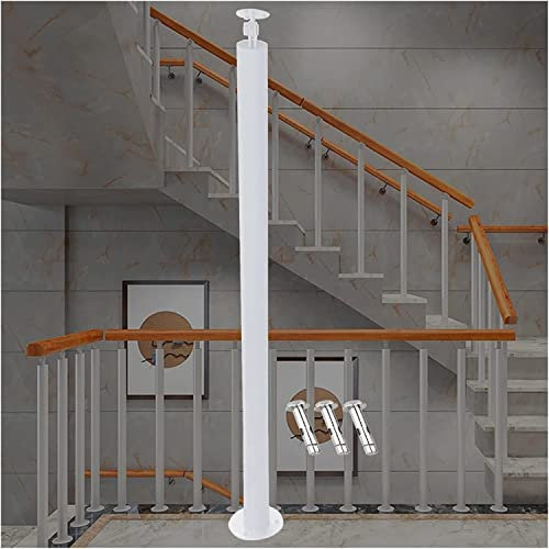 Metal Handrail Stairs Balusters Post for Garden Support Railing Outdoor Indoor Bannister Rail with Wall Fittings and Metal Plugs White Spindle He
