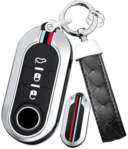 Ysbxitu Autoschlüssel Hülle Silikon-Schlüsselhülle Cover Passt für Fiat 500 500L Panda Punto Ducato Doblo Brava Bravo Lancia uno flip Schlüssel Schlüsseletui mit Schlüsselanhänger Zubehör-C Silber-1