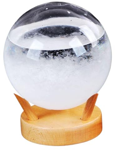 Sturmglas-Wettervorhersage kreativer kugelförmiger Sturmwolken-Wettervorhersager mit Holzsockel Wettervorhersager Heimbüro-Dekoration Geschenk für die Familie Stil 1