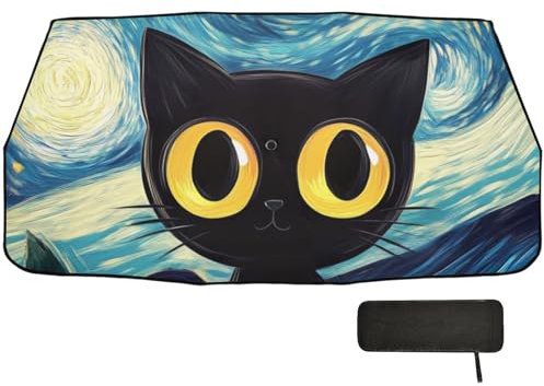 Parasol plegable para parabrisas de coche, diseño de gato negro