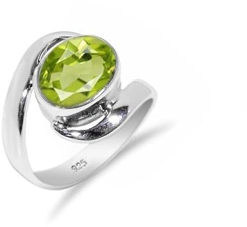 Ring mit Stein Natürlicher Peridot Edelstein Ring 925 Sterling Silber Ring Für Frauen Männer Vintage Zarter Stil 8x10 Oval Form Ring H-SR21-PRDT-3.5