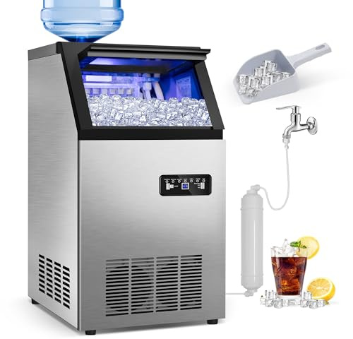 Commercial Ice Maker Machine 55KG/24H High Output - 16KG Ice Storage, Built-in/Freestanding Ice Cube Maker with Self-Cleaning & Timer for Home Bars Restaurants