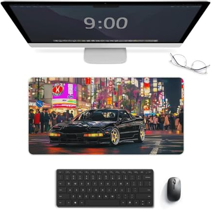 PailailaiNest JDM Car Sports Car Tokyo Night Neon Mouse Pad Desk Mat for Keyboard and Mouse Non-Slip Rubber Desk Pad Office Supplies for Desk 30x60cm