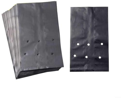 Fauhapyway 100 bolsas gruesas para vivero, bolsas de frutas de plástico para árboles, flores, macetas transpirables (17 x 35 cm)