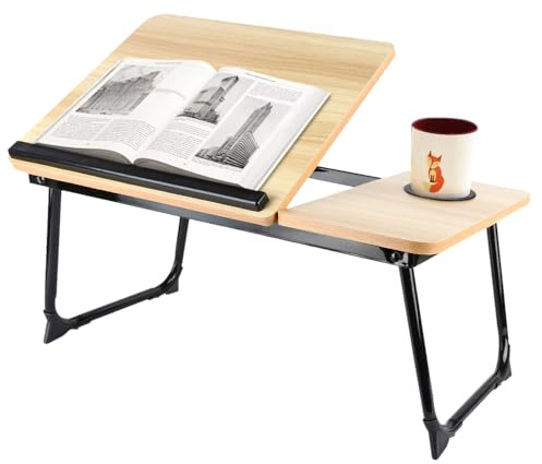 Tragbarer Computertisch, Betttisch, faltbar, aus Bambus, verstellbare Tischplatte für Laptop, mit verstellbaren Füßen und neigbarer Platte, Computerhalterung, Sofa-Bett (56 x 33 x 24 cm)