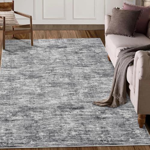 LuxFocus Waschbarer Wohnzimmer 120x170 cm Uni-Design Kurzflor Grau | Moderner Minimalistischer Teppich für Schlafzimmer Esszimmer Büro, Kurzflor Faltbarer Rutschfest