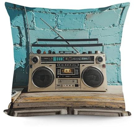 Kissenbezüge mit Vintage-Wandmotiv mit Radio-Boombox, leicht, superweich, pflegeleicht, Plüsch-Kissenbezug mit unsichtbarem Reißverschluss, weicher, atmungsaktiver Körper für Haar und Haut, Heimdekora