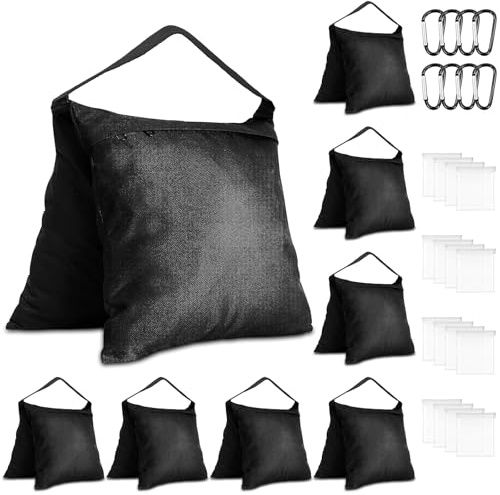 8 Pack Weight Sand Bags Bulk, Heavy Duty Photography Sandbags, Oxford Saddlebags for Light Stand Photo Studio Tripod Outdoor Gazebo Film Sets Live Productions Canopy Tent Picnic Table, Black