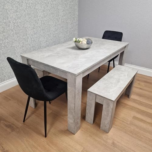 KOSY KOALA Dining Table with 2 black velvet chairs and 2 Stone Grey Benches