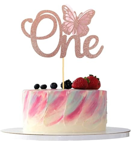 1st birthday cake topper,One cake topper,RETWOT 1Pcs Butterfly One Cake Topper Rose Gold Glitter Baby Shower Butterfly cake decorations for 1st Birthday Theme Baby Shower first birthday Party Supplies