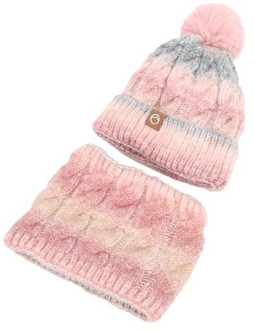 CHICIRIS Beheiztes Schal-Mützen-Set, Farbverlauf, Winddicht, Dick, 40 Bis 50 ℃, USB-beheizte Mütze mit Schal für Damen Im Winter (PINK)