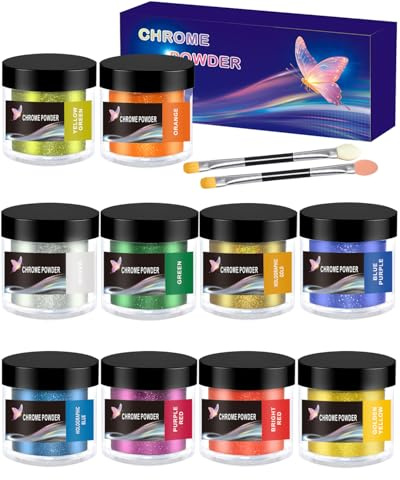 Luckymica Polvo Cromo, 10 Colores Pigmento Metálico Espejo, Polvo Holográfico para Uñas, Resina Epoxi, Vasos Térmicos, Slime, Manualidades y Pintura al Óleo, Naranja
