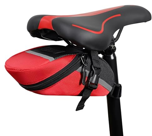 CZMTBO Bicycle Saddle Bag with Reflective, Red Bike Under Seat Bag Tear Resistant Bike Seat Pack Cycling Wedge Accessories Bags for Mountain Road Bikes and Commuter