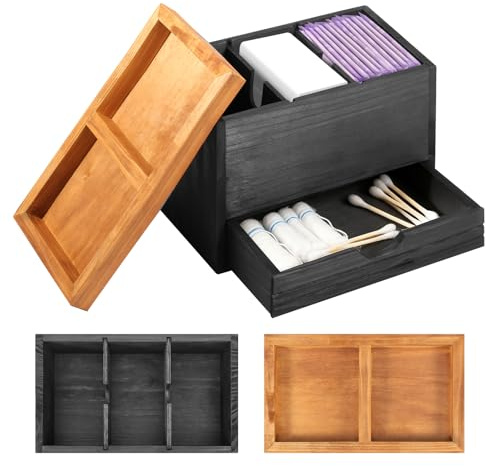 Tampon Aufbewahrungsbox 3 Fächer mit Deckel Schublade Holz Tampon Aufbewahrung Abnehmbar Aufbewahrungsbox Hygieneartikel Staubdicht Wattepadspender für Wattepads Wattestäbchen Tampons Damenbinden