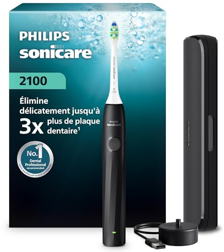 Philips Sonicare 2100 Series Electric Toothbrush - Sonic Toothbrush with 2 Intensity Levels, EasyStart Feature, SmarTimer, 14-Day Runtime, Travel Case, Black, Model HX4023/02, [New]