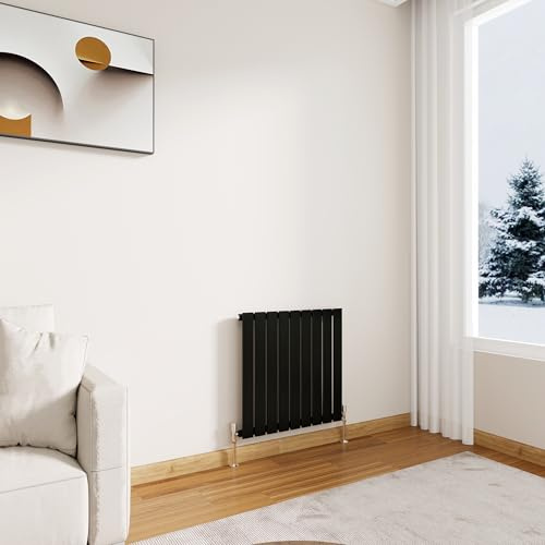 Modern Horizontal Flat Panel Radiator,600x612mm Black Single Stylish Panel Central Heating Heater, Perfect Efficient Hall Radiator, Traditional Wall Mounted Rads, Design for Bedroom, Office
